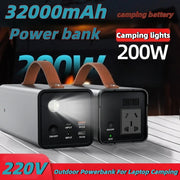 32,000mAh 200W portable power bank for laptops, phones & camping.